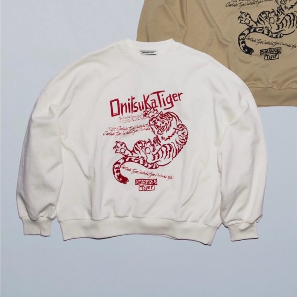 Onitsuka Tiger by Asics White and Red Crewneck Sweater
